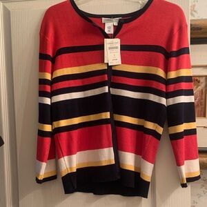 Coldwater Creek Red and Yellow Striped Cardigan